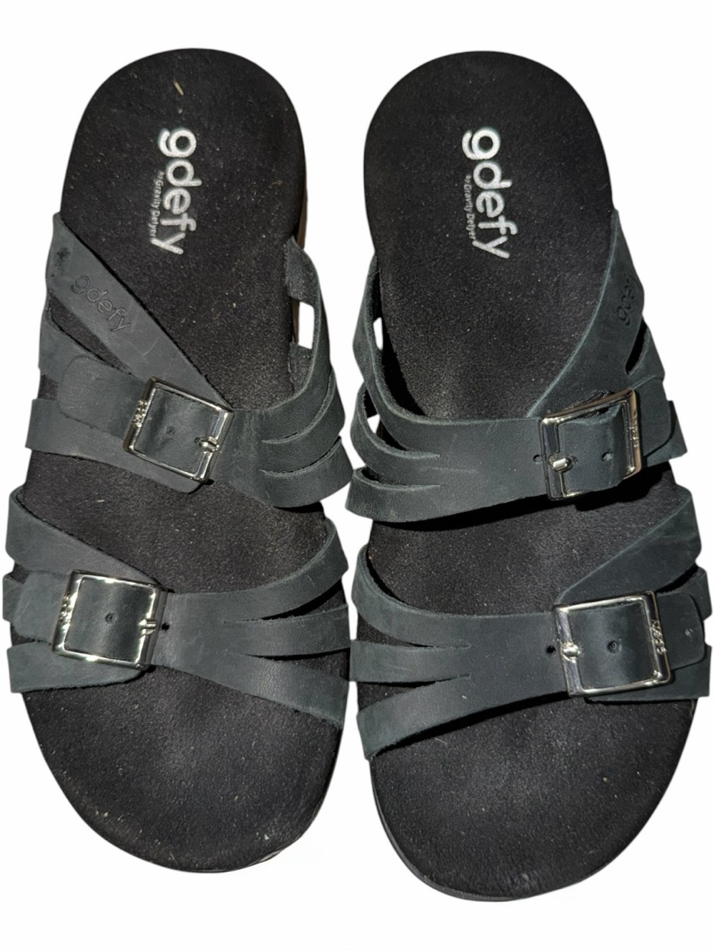 gdefy Women's Black Multi-Strap Buckle Slide Sandals